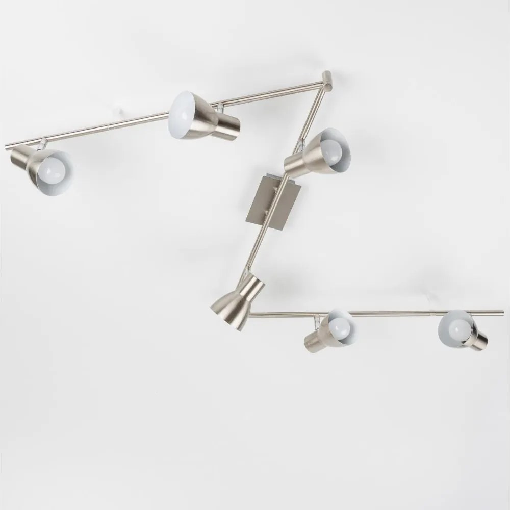 Plafonieră LED cu 6 spoturi, socluri E14, 6x5W, 230V, crom mat