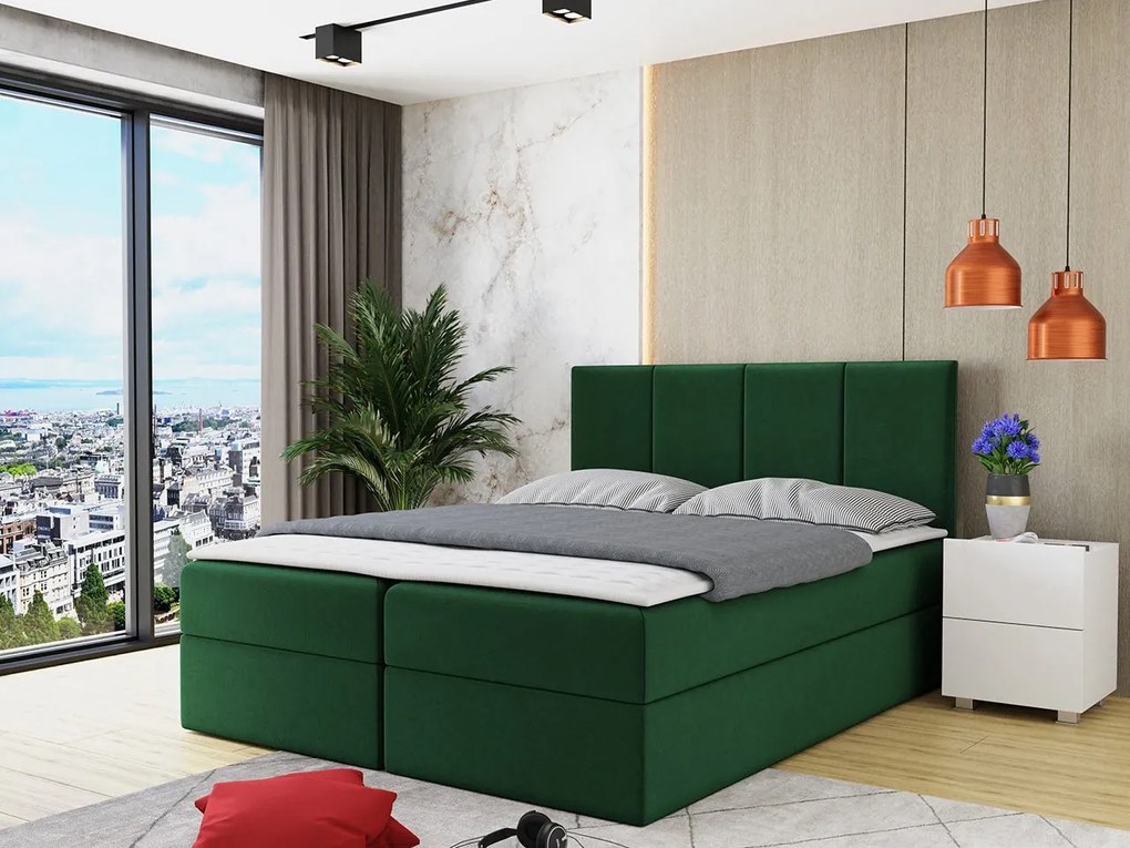 Pat matrimonial 140 cm Gunzy (Verde) (cu somieră și saltea) (cu sp. depozitare). Promo -17%. 1104122
