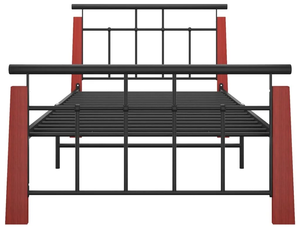 Cadru de pat, 90x200 cm, metal si lemn masiv de stejar Maro inchis, 90 x 200 cm