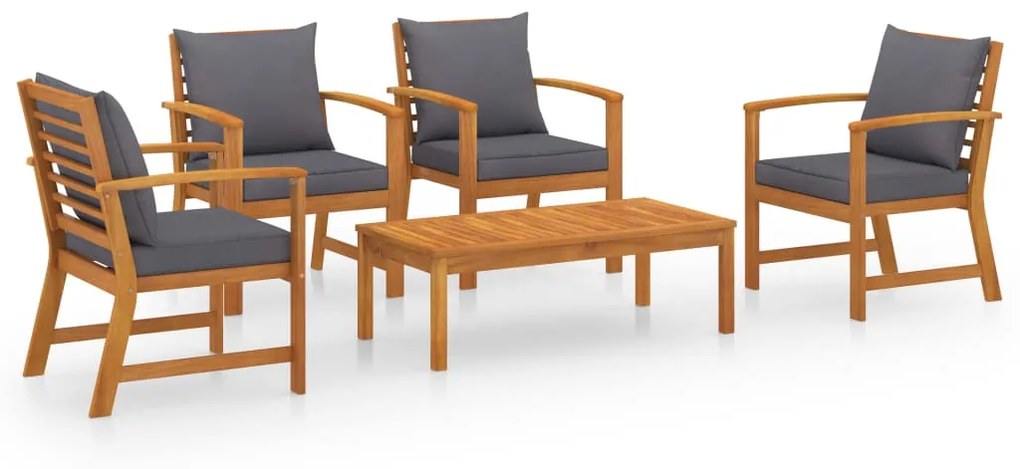 3057791 vidaXL Set mobilier de grădină cu perne, 5 piese, lemn masiv acacia
