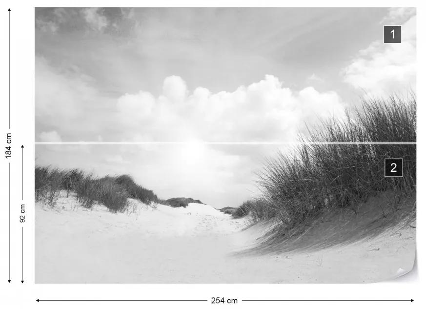 Fototapet - Plajă cu nisip fin – Alb-Negru