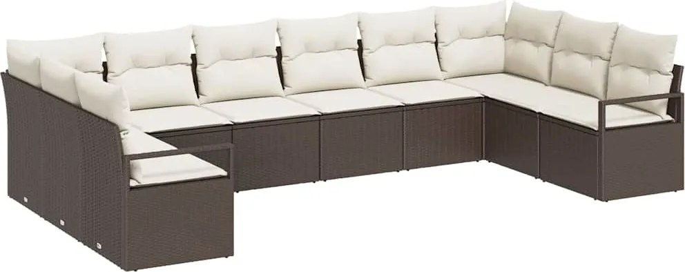 vidaXL Set de canapele pentru grădină 10 pcs Maro și alb poliratan