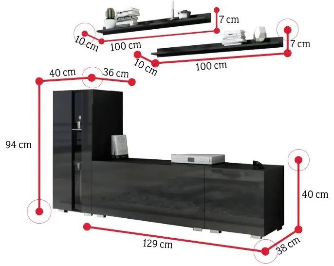 Expedo Set mobilier ELPASO 40, negru/negru luciu