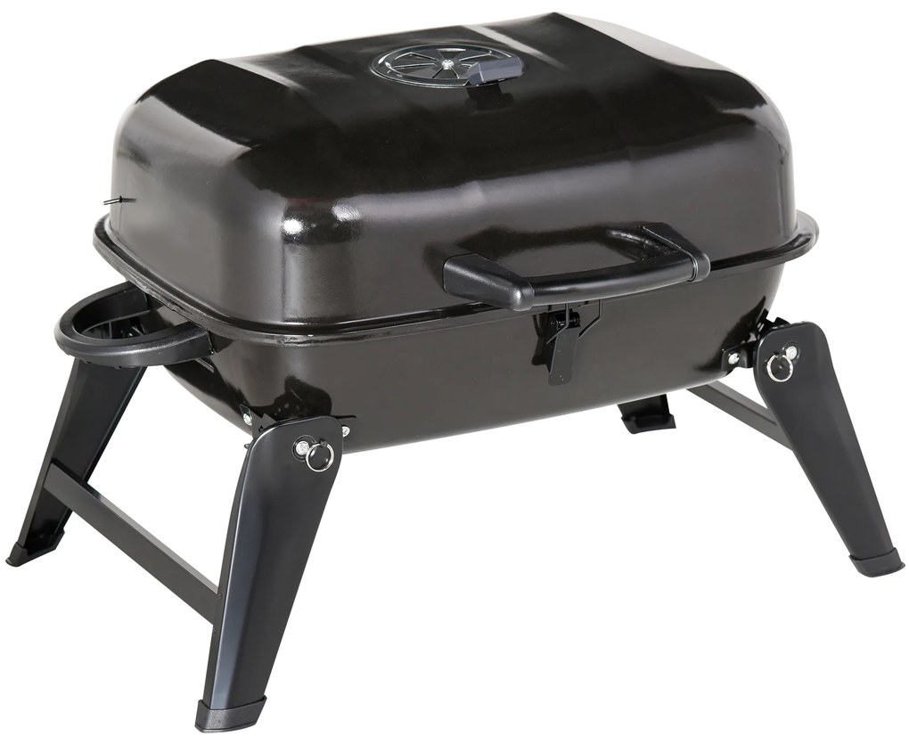 Outsunny Barbecue BBQ Grill de Masa cu Carbune Portabil Pliabil,Fier,Negru, 59x43x36cm