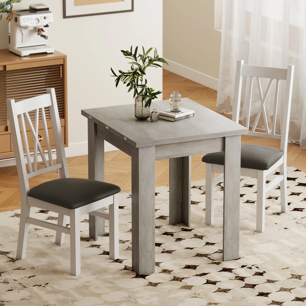 HOMCOM Masă de Dining Extensibilă pentru 4-6 Persoane Design Pliabil, 70-140cm Masă Rectangulară de Economisire a Spațiului cu Picioare Antiderapante, pentru Sala de Mese Sufragerie, Gri Efect Lemn | Aosom Romania
