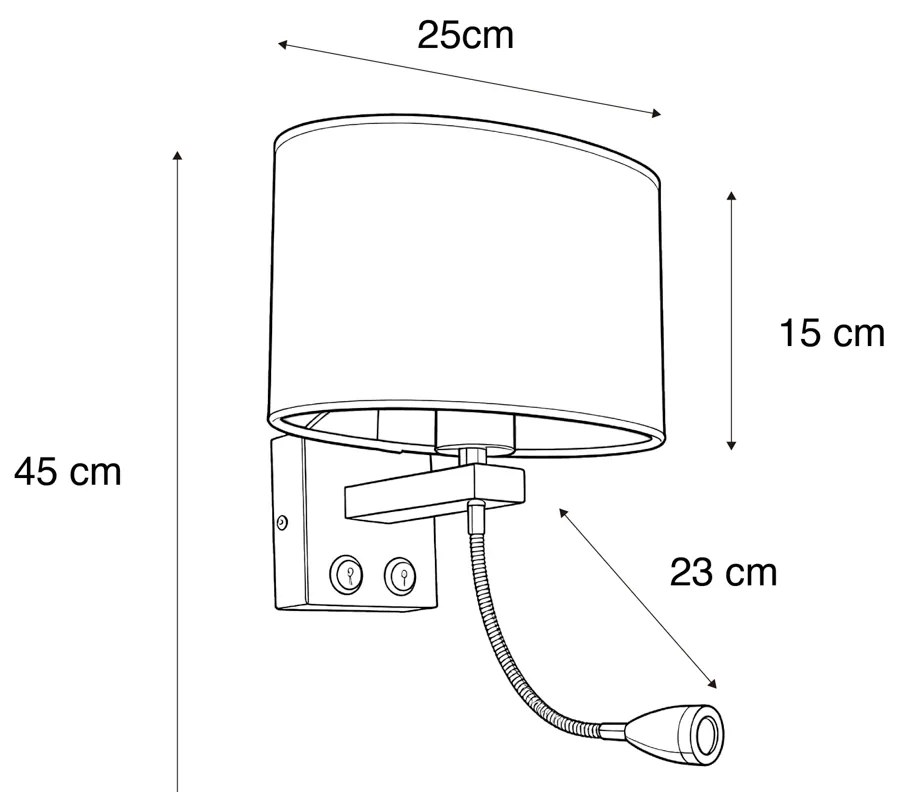 Aplică de perete din alamă cu abajur oval din velur cu design frunze 25cm - Brescia Combi