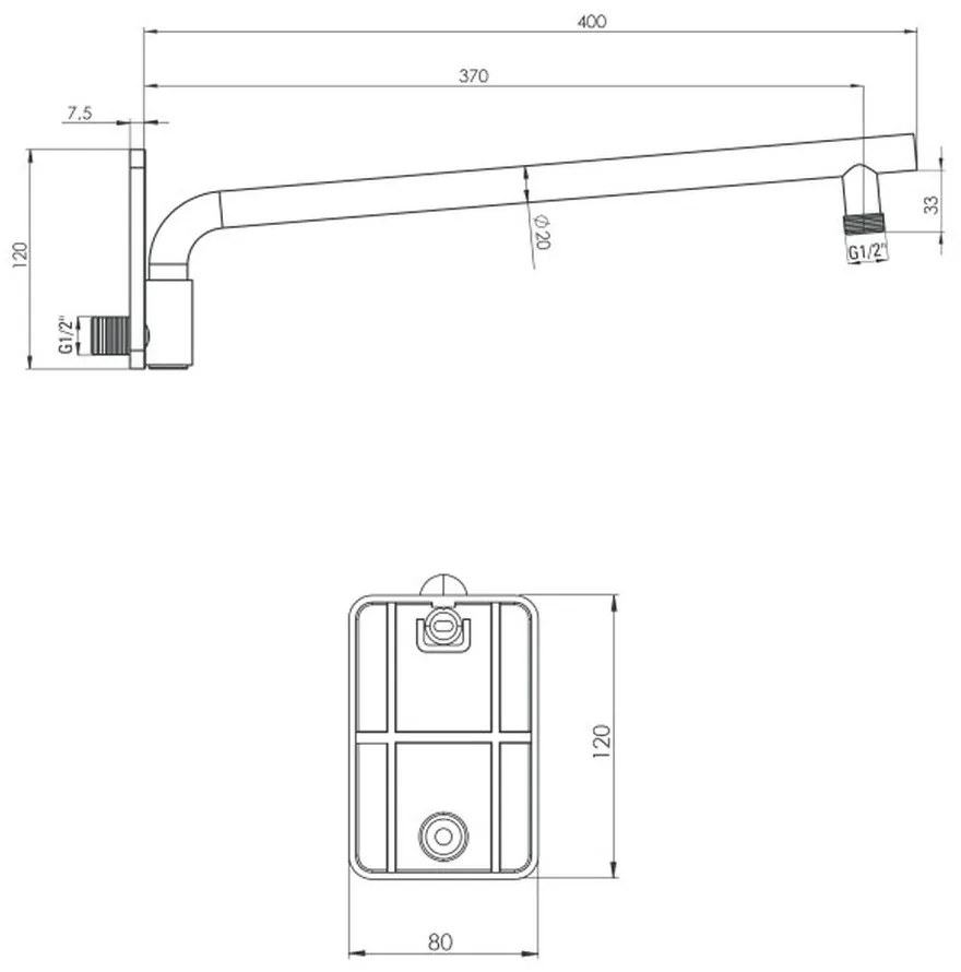 Brat dus pivotant Deante Cascada, 400 mm, negru mat Negru mat