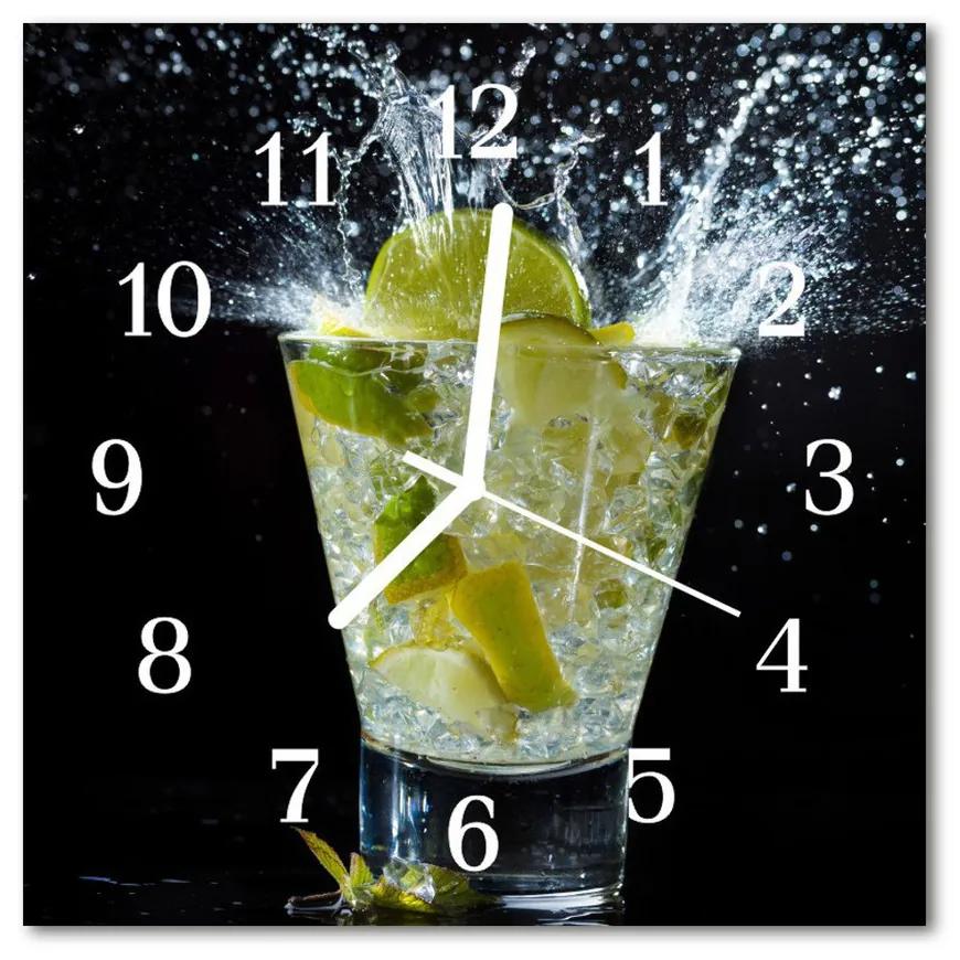 Ceas de perete din sticla pătrat Cocktail Alimente și băuturi Galben