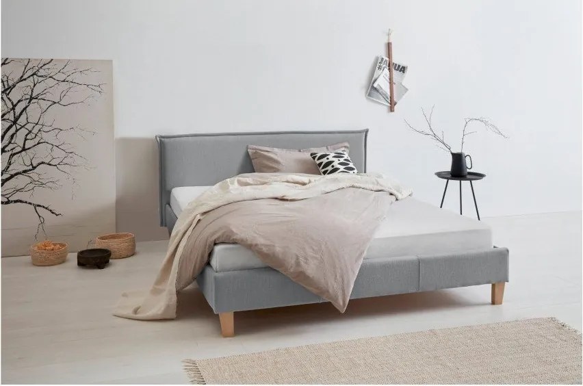 Pat matrimonial gri tapițat cu somieră 200x200 cm Tina – Ropez