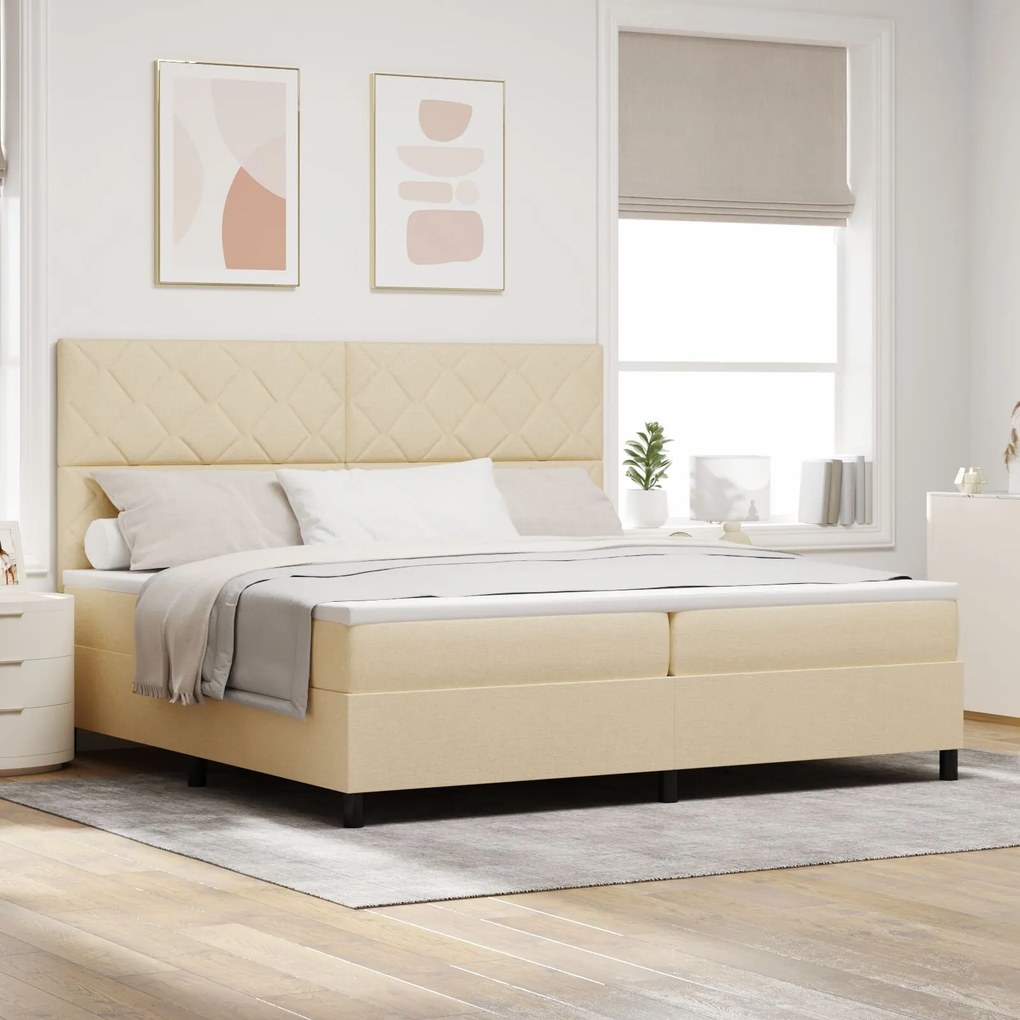 vidaXL Pat cu arcuri cu saltea crem 200x200 cm țesătură