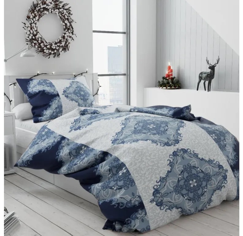Lenjerie de pat din flanel albastru, MANDALA