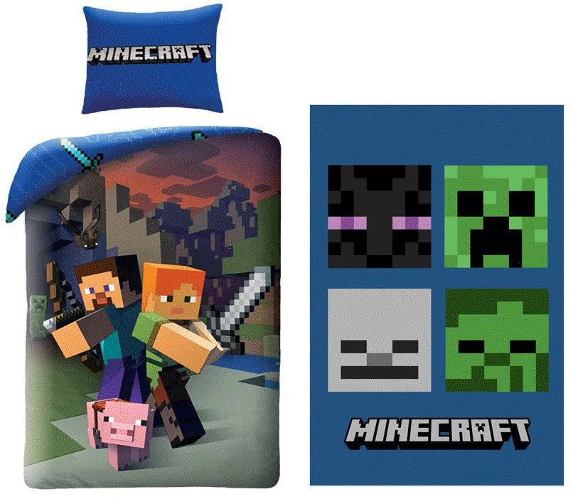 Minecraft Set pilotă și pătură polară Steve and Alex