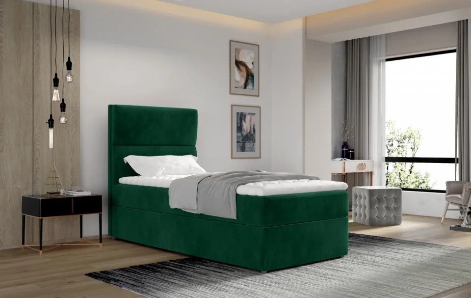 Pat boxspring de o persoana, cu lada pentru depozitare, 90x200, Arco, Eltap (Culoare: Verde Inchis)