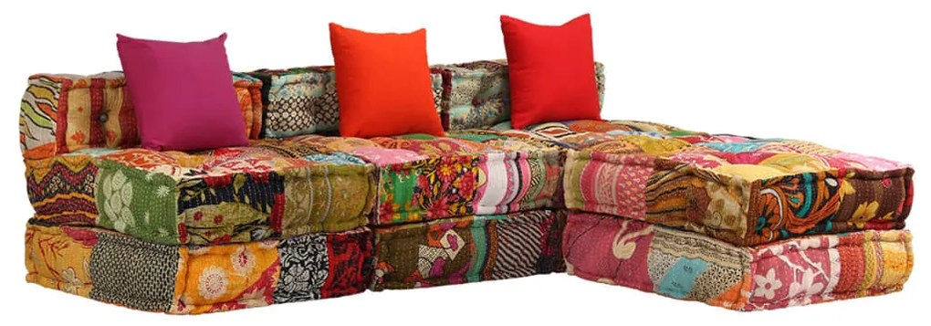 vidaXL Canapea puf modulară cu 3 locuri, petice, material textil