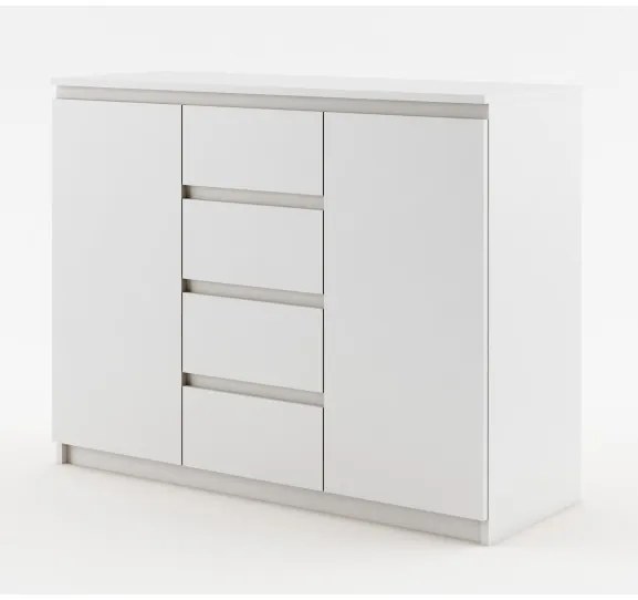 Comoda Thea, Alba, Cu 2 Usi Si 4 Sertare Spatioase, Eleganta si Functionala, 109 x 85 x 40 Cm