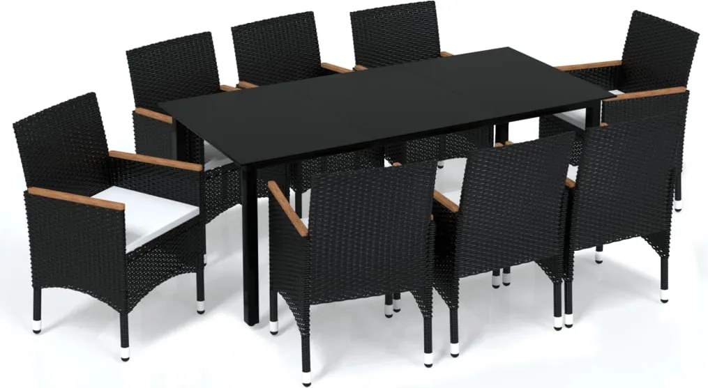 vidaXL Set mobilier de grădină cu perne, 9 piese, negru, poliratan