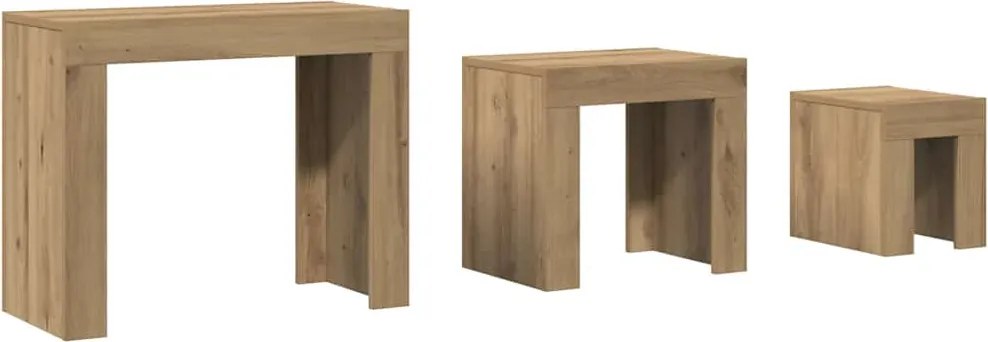 vidaXL Mese suprapuse de cafea, 3 buc, stejar artizanal lemn prelucrat