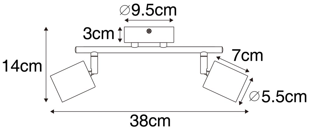 Spotlight industrial negru cu lemn inclinabil 2 lumini - Jeana