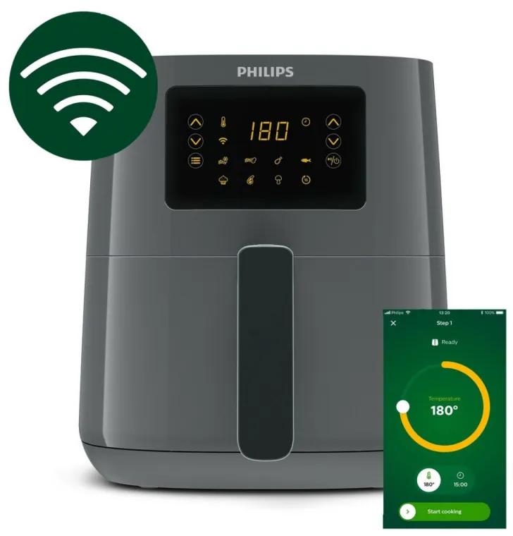Friteuza cu aer cald Philips 5000 series HD9255/60 Single, 4.1 L , 1400 W, Wi-Fi, Negru/GRi