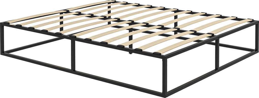 HOMCOM Cadru de Pat de 35cm cu Platforma Dubla din Otel, Cadru 190x160cm, cu Suport cu Lamele de Placaj si Depozitare sub Pat, Negru | Aosom Romania