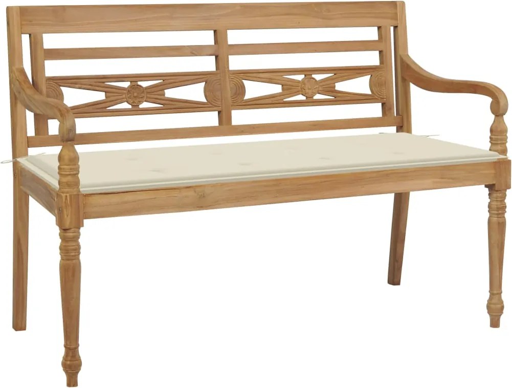 vidaXL Bancă Batavia cu pernă crem, 120 cm, lemn masiv tec