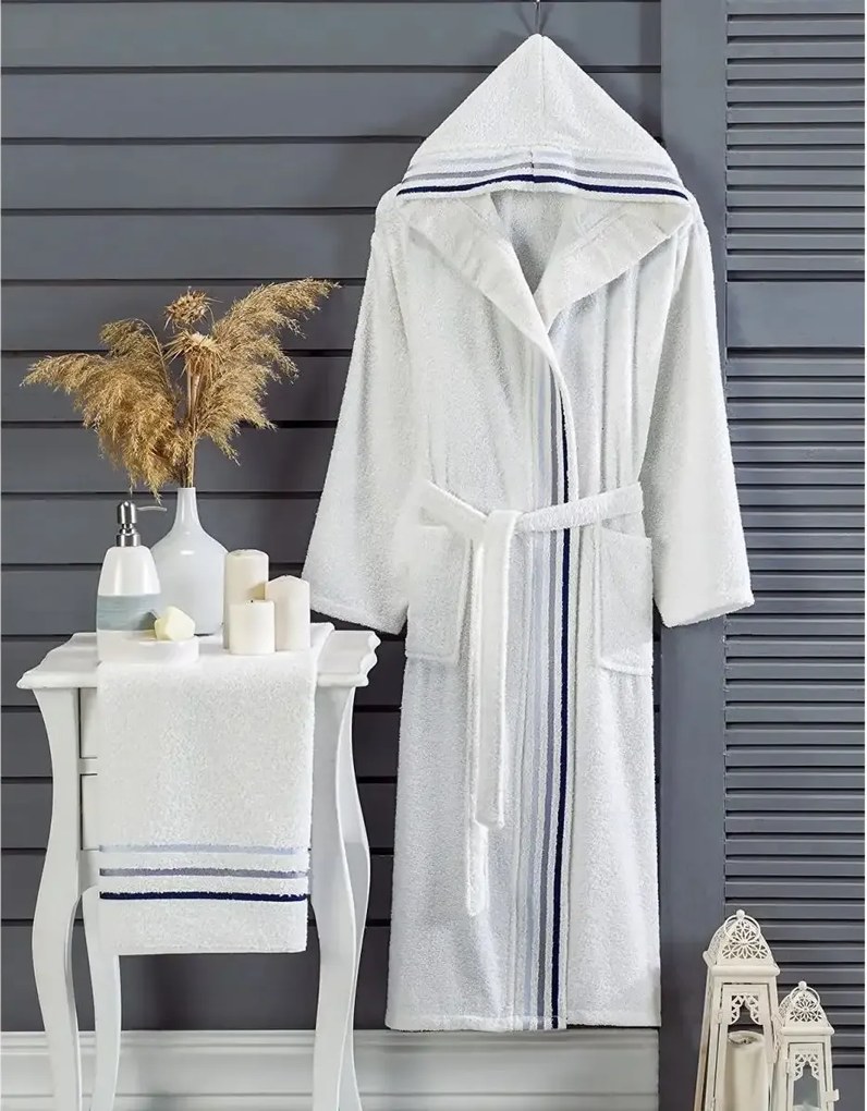 Set halat cu prosop baie cuplu alb,homs,marime M,50004