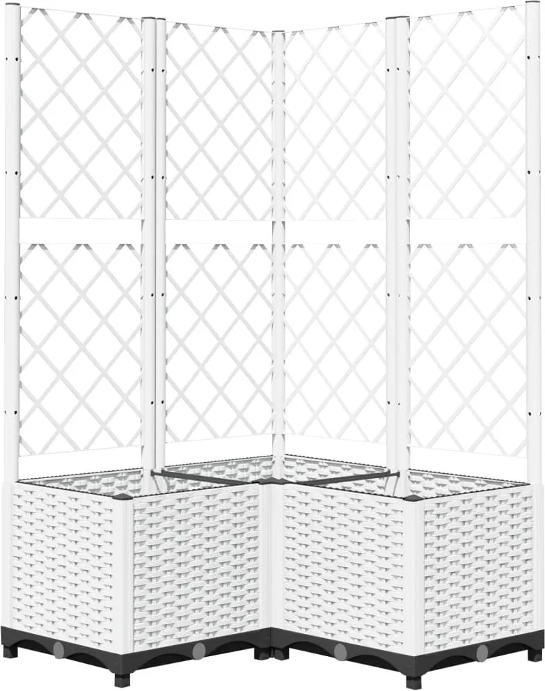 vidaXL Jardinieră de grădină cu spalier, alb, 80x80x136 cm, PP