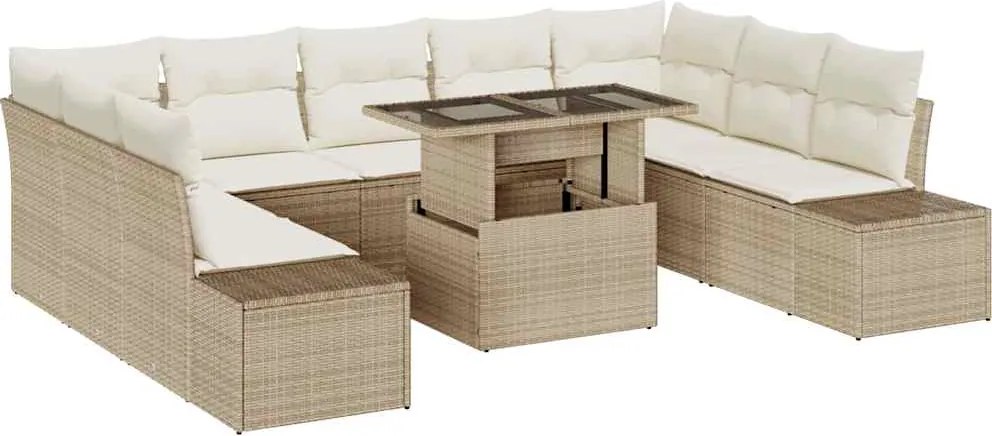 vidaXL Set de canapele pentru grădină 10 pcs Bej Rattan poli