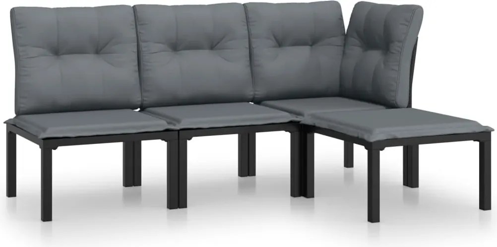 vidaXL Set mobilier de grădină, 4 piese, negru și gri, poliratan