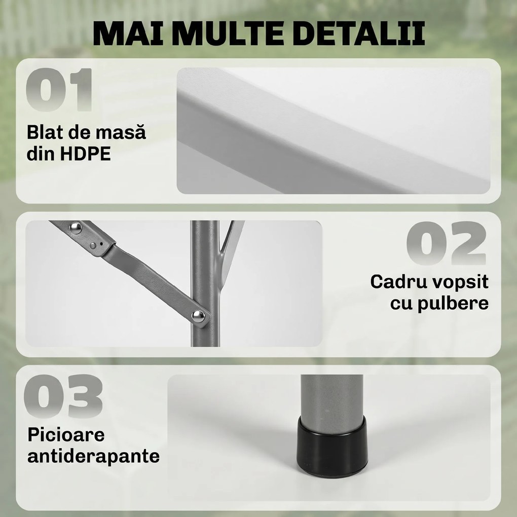 Outsunny Masă Pliabilă de Grădină Φ122 cm, Masă de Picnic Rotundă pentru 6 Persoane, Cadru Metalic, Alb | Aosom Romania