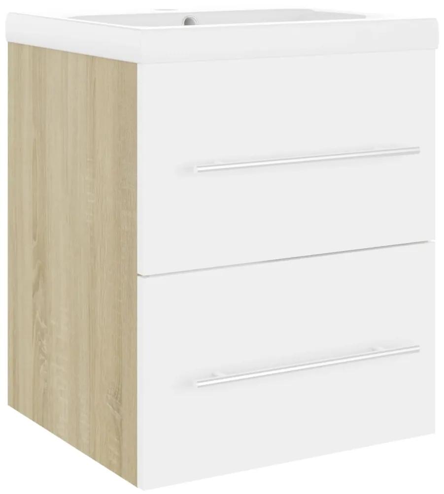 3099037  Sink Cabinet with Built-in Basin White and Sonoma Oak Chipboard (804688+145060) alb si stejar sonoma