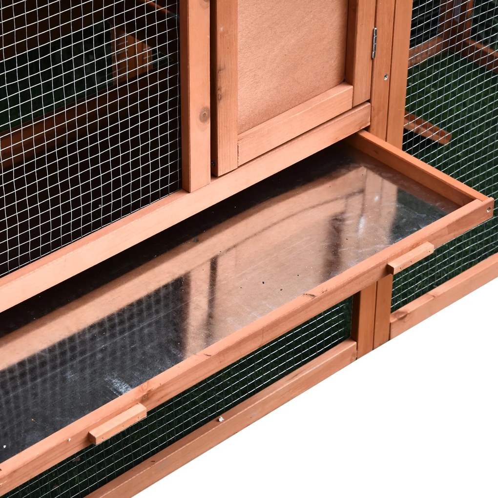 PawHut Iepurieră de Exterior din Lemn Cușcă pentru Iepuri Două Etaje cu Acoperiș Ușă și Fereastră Tavă Detașabilă și Lavabilă Mare Confort Spațiu Generos 144x64.5x100cm | Aosom Romania