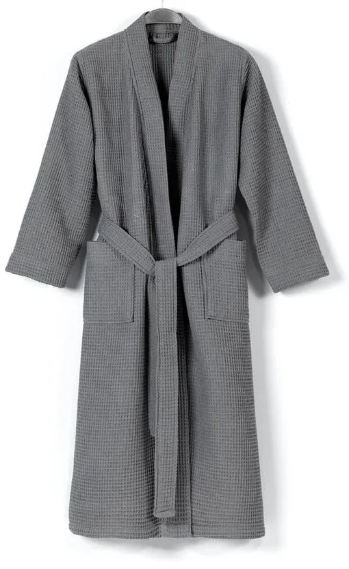 Halat de baie gri M din bumbac Mia Waffle - Foutastic