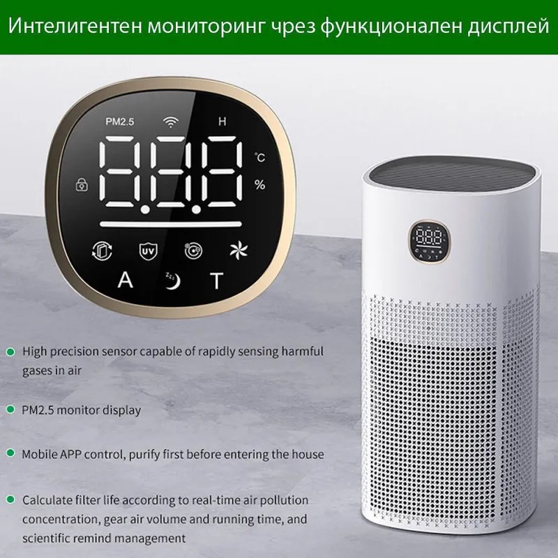 Purificator de aer Atractiv OBERON 520, 50W, Pana la 62 m², Wi-Fi, 5 viteze, Timer, Mod de noapte, Telecomandă, Senzor inteligent de poluare, Alb