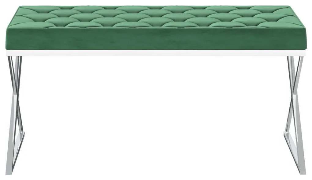 289052 vidaXL Bancă, verde închis, 97 cm, catifea și oțel inoxidabil