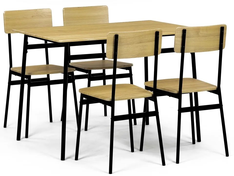Set de masă Industrial cu 4 scaune, 110 x 70 x 76cm, stejar sălbatic