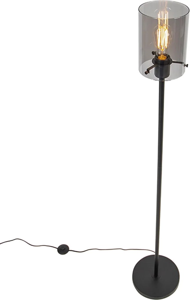 Lampa de podea de design neagră cu sticlă fumurie - Dome