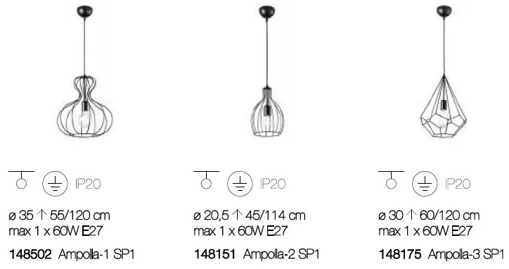 Lustra suspendata / Pendul Industrial Style AMPOLLA-3 SP1 148175