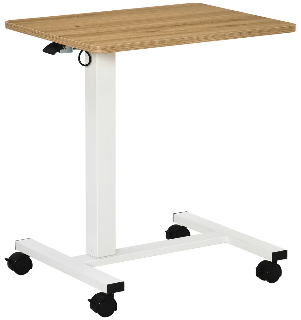 HOMCOM Birou reglabil în înălțime cu 4 roți tip C 65 cm x 48 cm x 70-110 cm, Natură + Alb | Aosom Romania