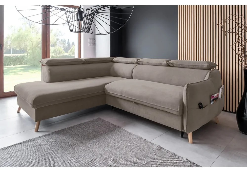 Colțar maro deschis extensibil cu tapițerie din catifea (cu colț pe partea stângă ) Sweet Harmony – Miuform