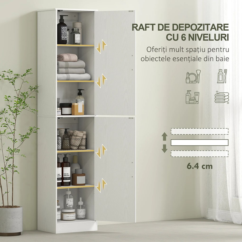 HOMCOM Coloană de Baie cu 2 Dulapuri și 6 Rafturi Reglabile, Alb | Aosom Romania