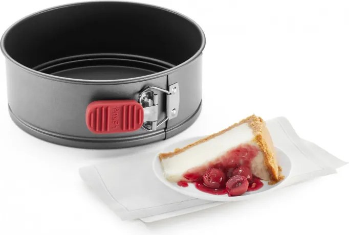 Forma de copt cu fund detasabil Lekue 1009474, Ø20 cm, Acoperire ceramica antiaderenta, Otel carbon, +4°C / +240°C, Negru/rosu