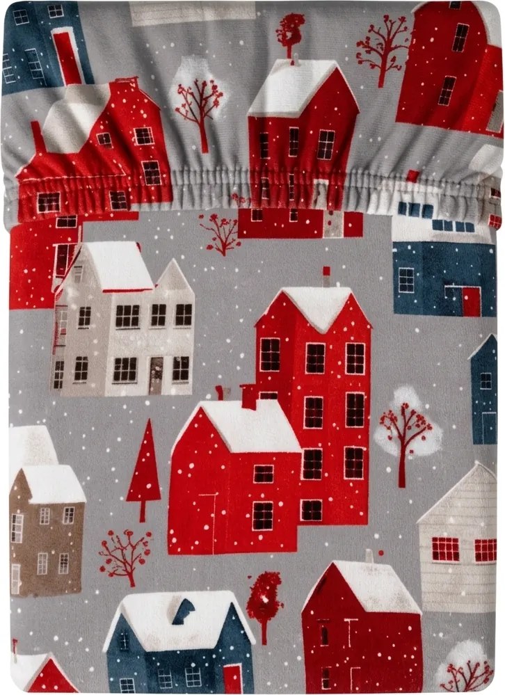 Cearsaf din microfibra WINTER COTTAGE gri 180x200 cm