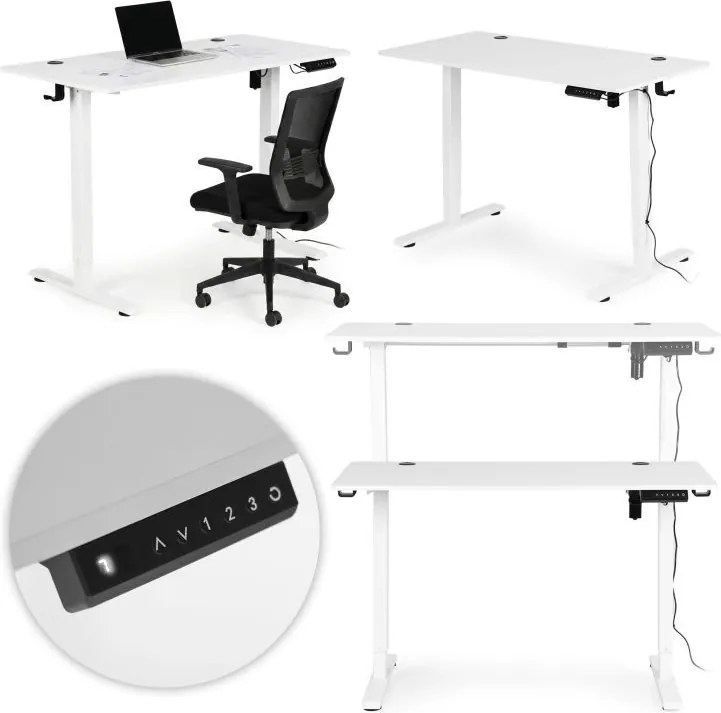 Masă de lucru electrică reglabilă pe înălțime cu picioare albe - 120 x 60 cm Negru