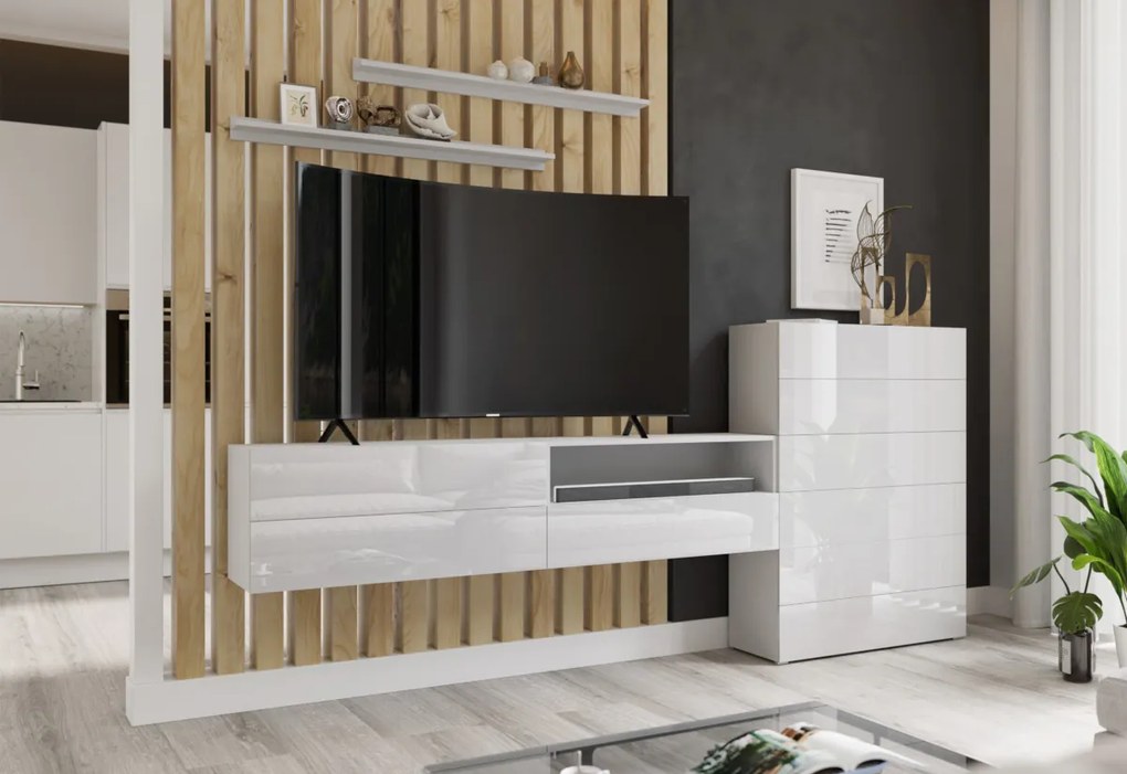 Expedo Set mobilier ELPASO 54 + LED iluminat, negru/negru luciu