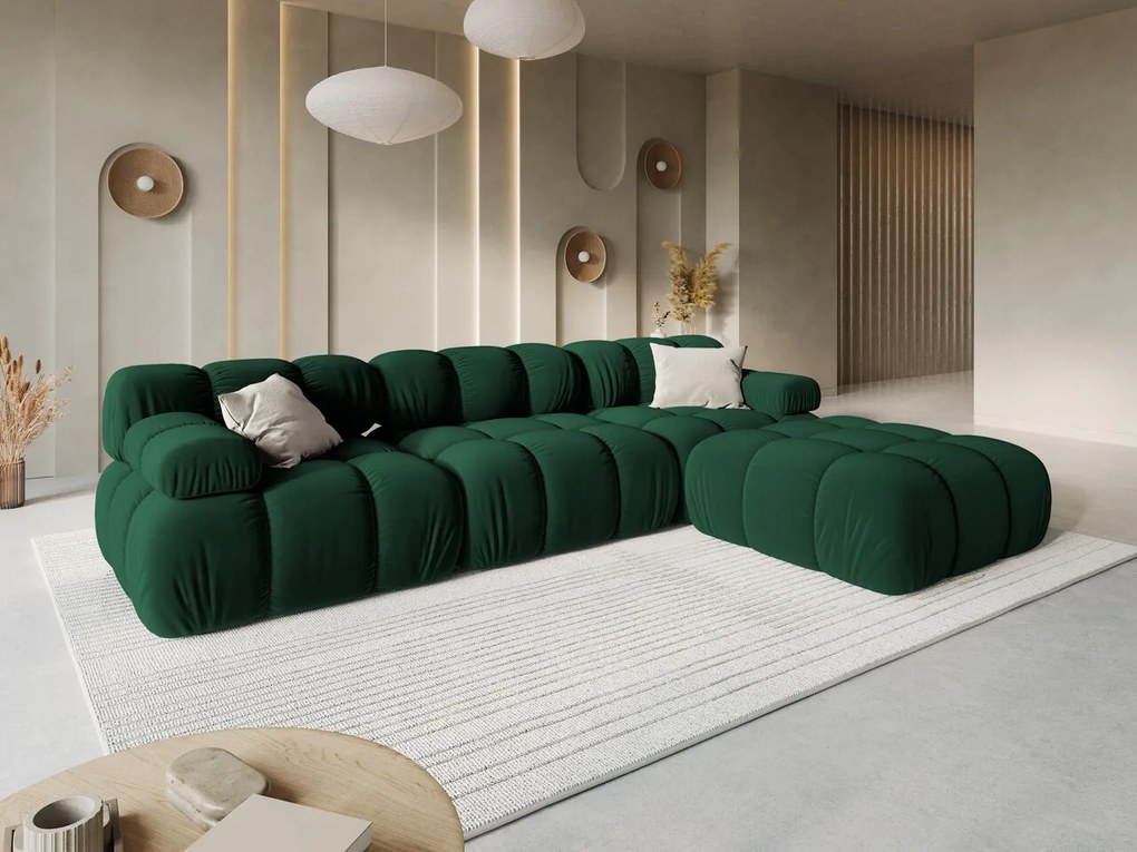 Canapea modulara 3 locuri, Bellis, Micadoni Home, BL, 282x94x70 cm, catifea, verde bottle