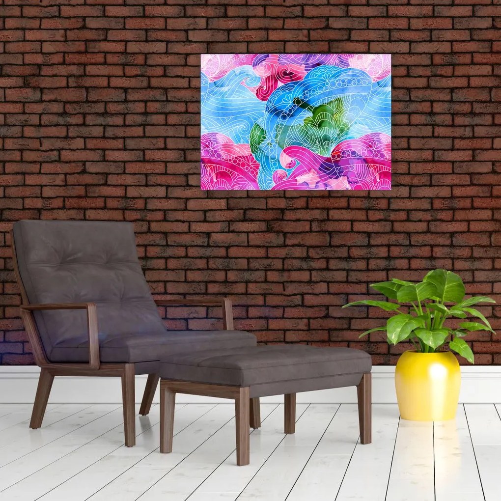 Tablou pe sticlă - Valuri colorate (70x50 cm)