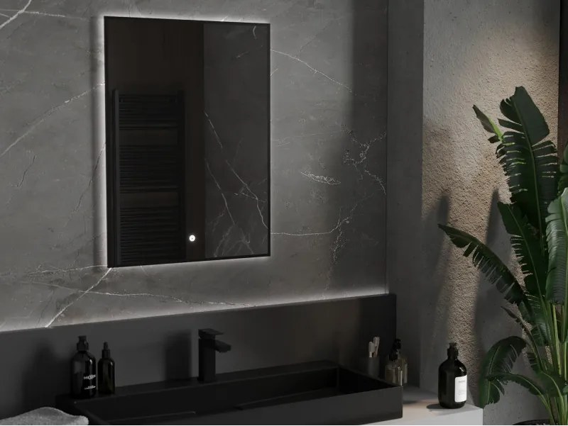 Mexen Erma oglindă de baie iluminată 60 x 80 cm, LED 6000K, anti-ceață, ramă neagră - 9814-060-080-611-70