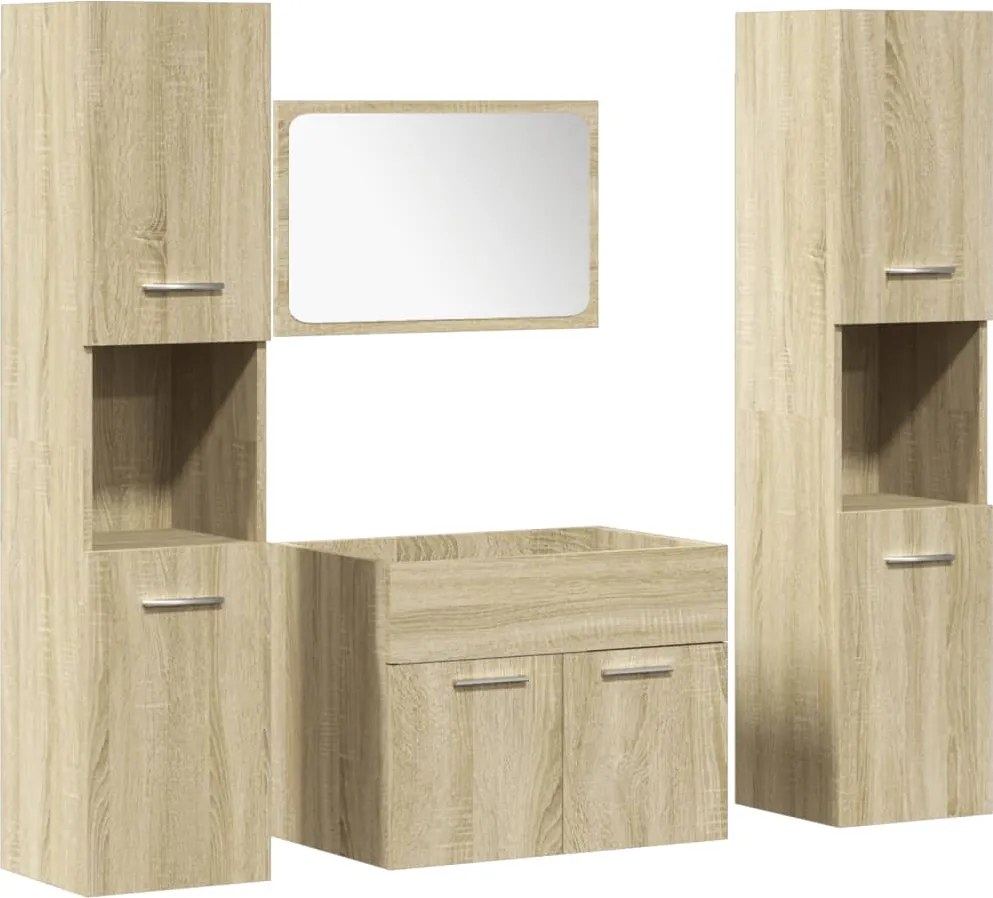 vidaXL Set mobilier de baie, 4 piese, stejar sonoma, lemn prelucrat