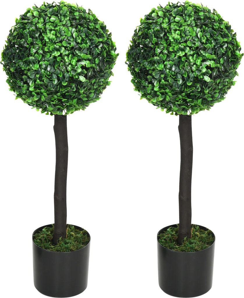 HOMCOM Set de 2 plante mingi de bux artificial cu trunchi si ghiveci inclus - inaltime 60 cm | Aosom Romania